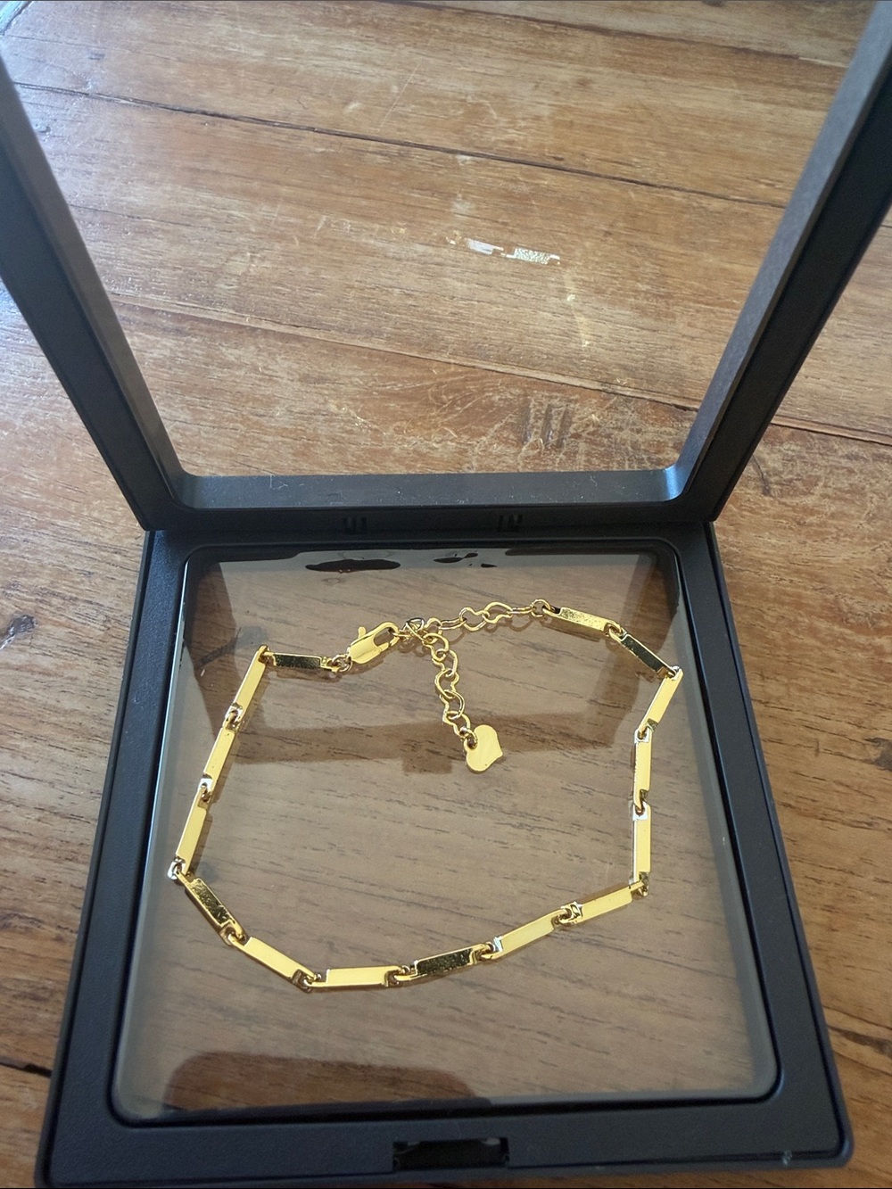 Gold Bar Link Bracelet with Heart Charm - Women's Jewelry